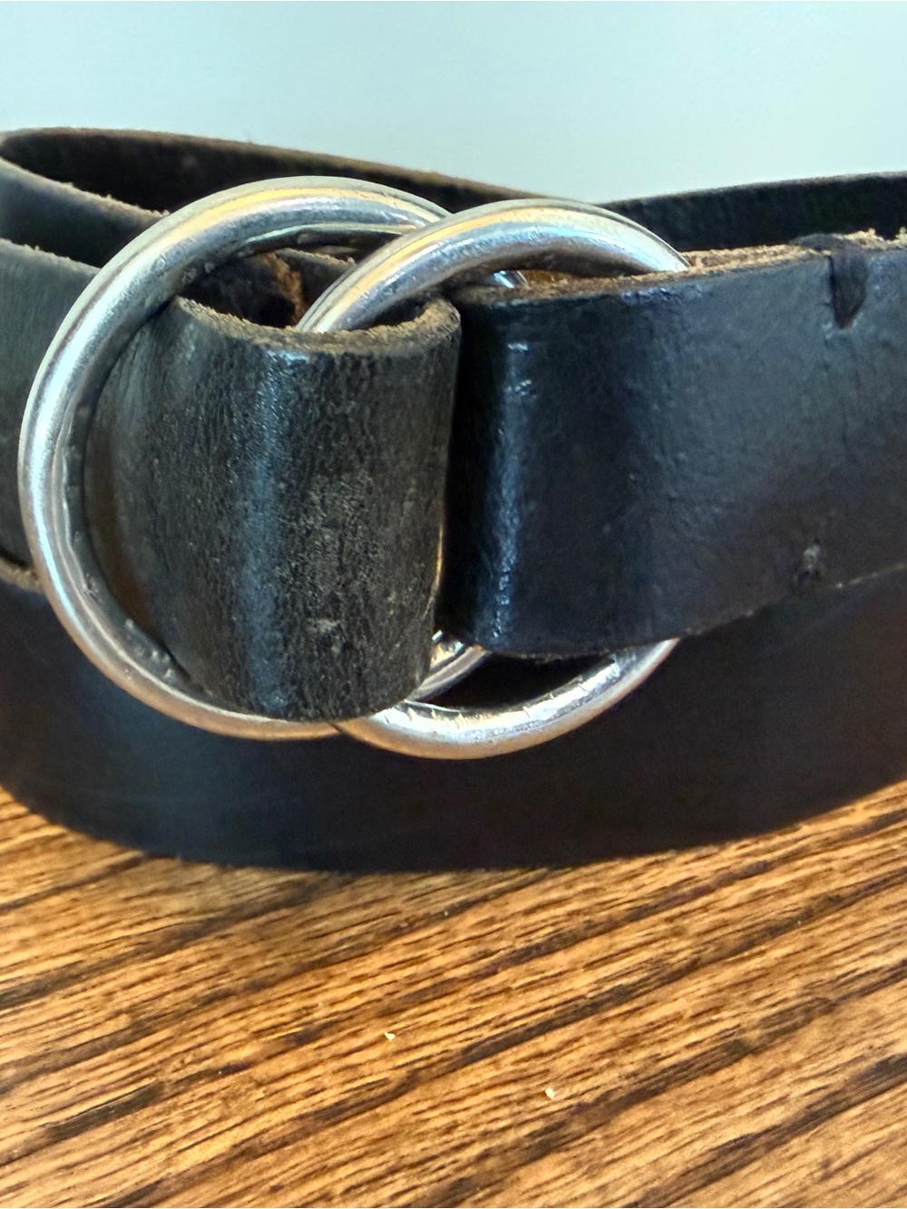Vintage 80’s J. Crew Black Leather Double-Ring Belt with Silver Hardware - Picture 6 of 11